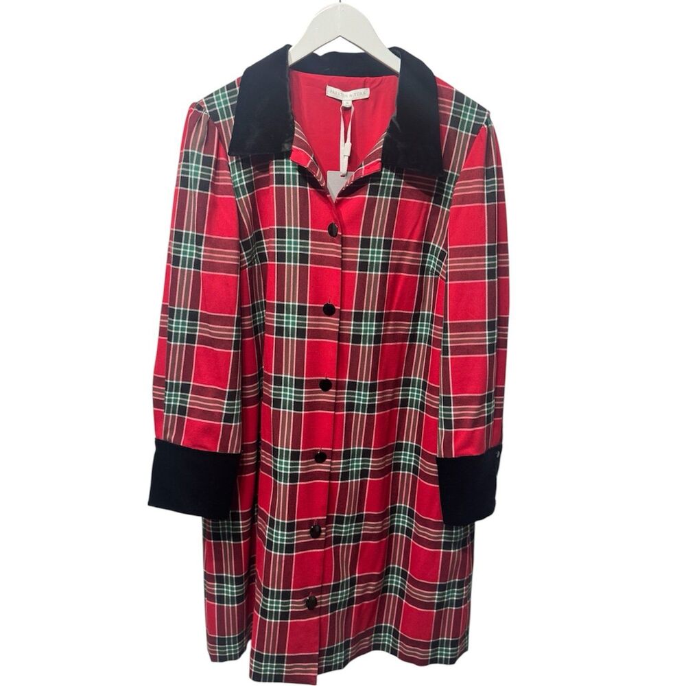 Preston & York Plaid Coat Dress 16 Velvet Collar NWT Retro Preppy 90s Nostalgia